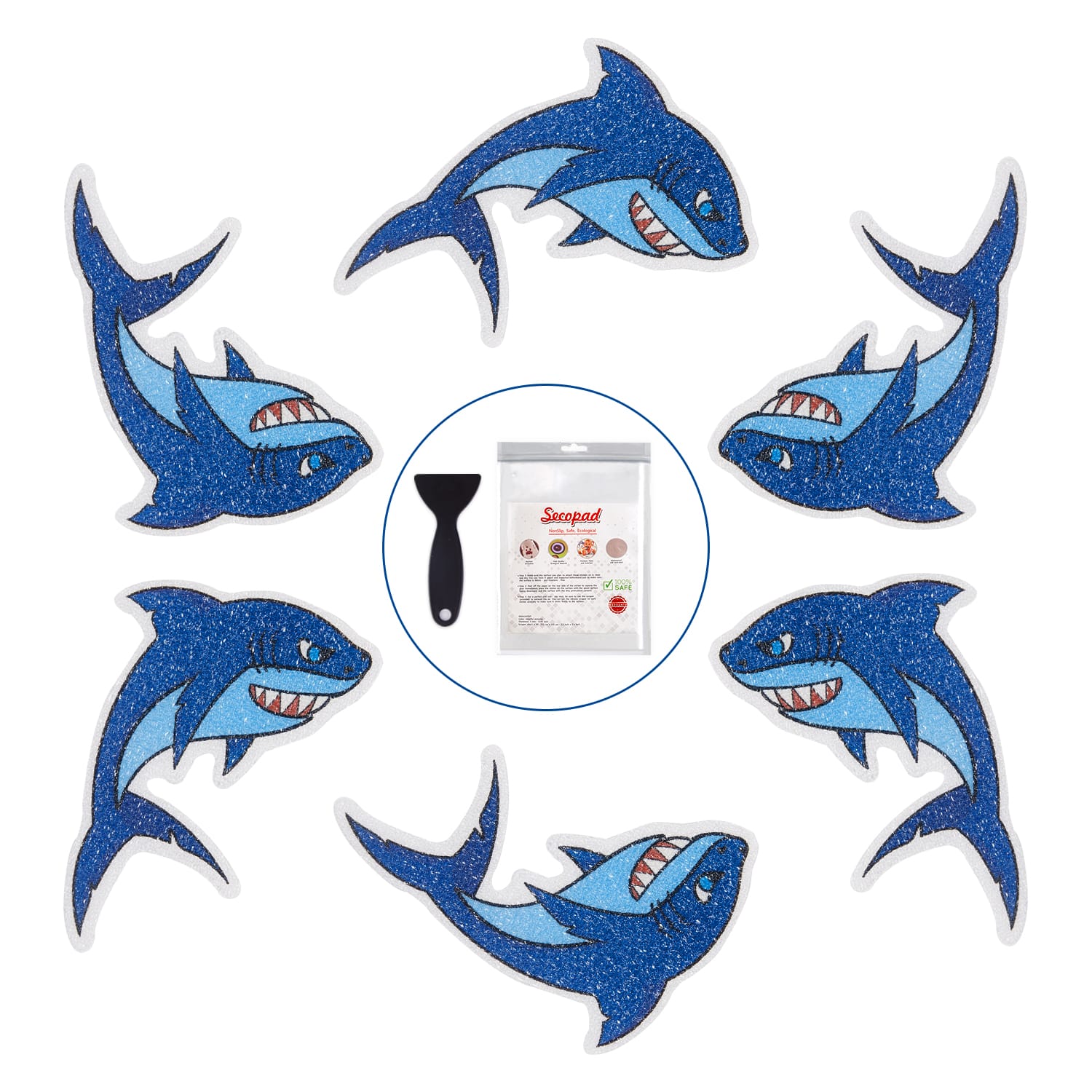 Secopad Non Slip Shark Bathtub Stickers, 20 PCS Adhesive Anti Slip Decal Threads for Shower and Bath Tub
