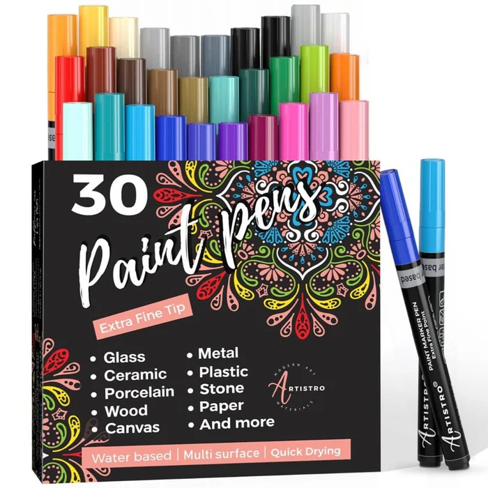 Extra Fine Tip Acrylic Paint Pens — Set of 30