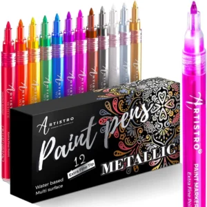 Extra Fine Tip metallic markers — Set of 12 metallic marker pens