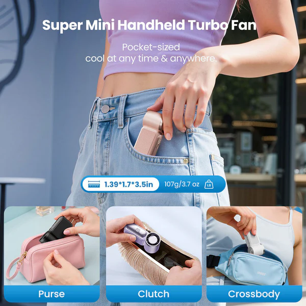 Gaiatop Ultra-Compact Turbo Handheld Fan with LED Display - Pocket-Sized, High-Speed Cooling HF-18 - Image 10