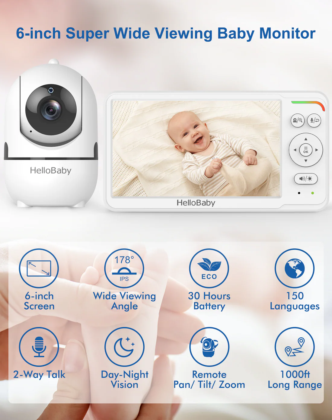 HelloBaby 6" Video Baby Monitor with 1 Camera HB6560