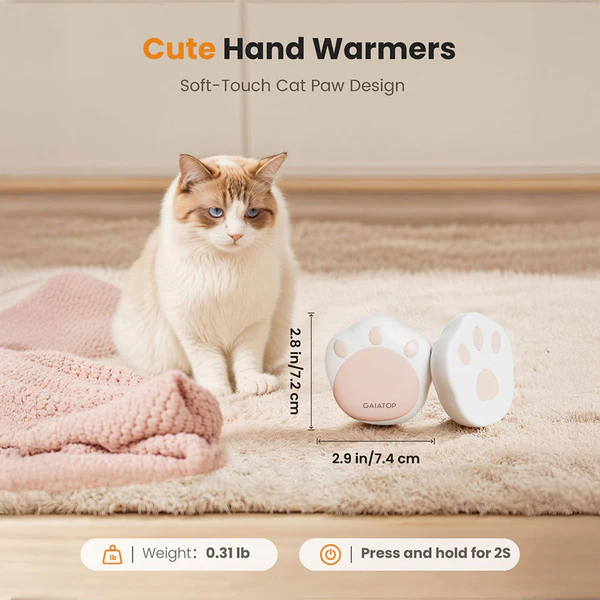Gaiatop Cute Cat Paw Hand Warmer - Portable Rechargeable Heat Pack for Winter HW-06 - Image 7