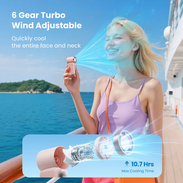 Gaiatop Ultra-Compact Turbo Handheld Fan with LED Display - Pocket-Sized, High-Speed Cooling HF-18 - Image 7