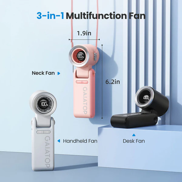 Gaiatop Portable 3-in-1 Handheld Neck Desk Fan with LED Display and Long Battery Life HF-19 - Image 5