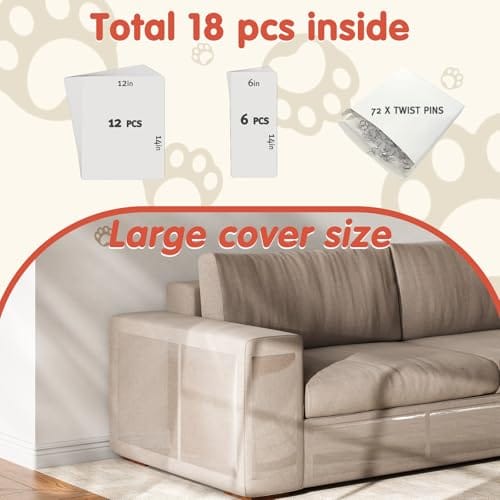 Secopad 18 Pcs Large Cat Scratch Furniture Protector, Transparent Couch Protector from Cat Claws, Single-Sided Self Adhesive Anti Pet Deterrent Sofa Cover, 17in/14in - Image 2