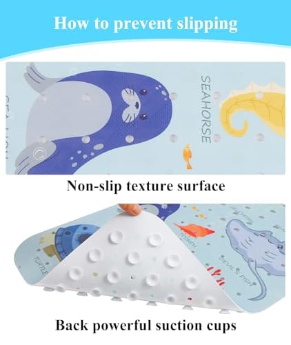 Secopad Baby Bath Mat, Cartoon Kids Bathtub Mat Non Slip for Toddler Bath Shower Anti Slip, 40In X 16In with Drain Holes and Suction Cups Machine Washable - Image 12
