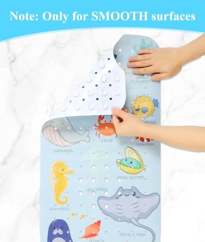 Secopad Baby Bath Mat, Cartoon Kids Bathtub Mat Non Slip for Toddler Bath Shower Anti Slip, 40In X 16In with Drain Holes and Suction Cups Machine Washable - Image 11