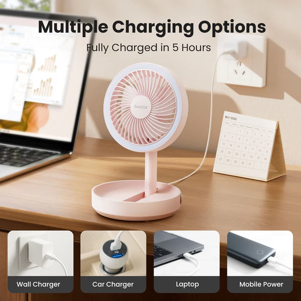 Gaiatop Foldable Rechargeable Table Fan with LED Light FF-01 - Image 4