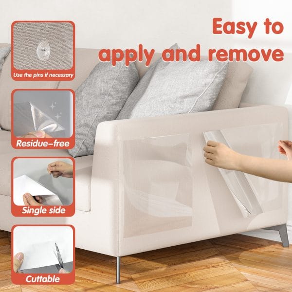 Secopad 12 Pcs Large Cat Scratch Furniture Protector, Transparent Couch Protector from Cat Claws, Single-Sided Self Adhesive Anti Pet Deterrent Sofa Cover, 17in/14in