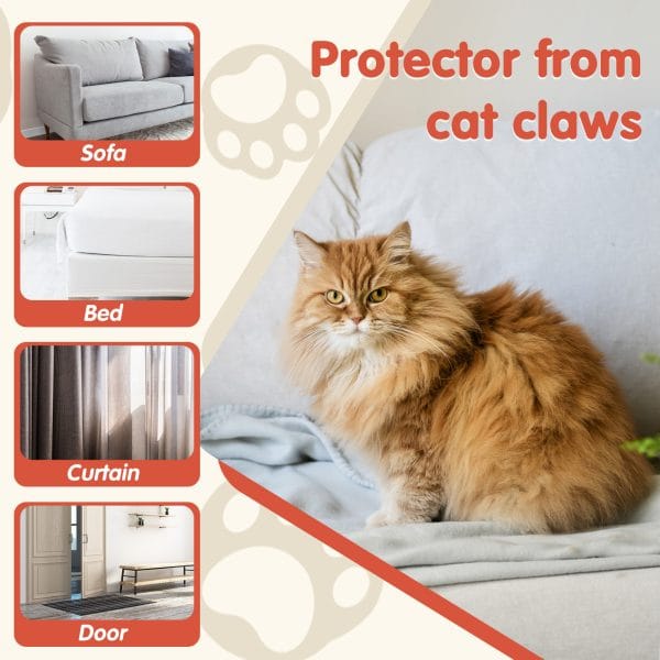 Secopad 12 Pcs Large Cat Scratch Furniture Protector, Transparent Couch Protector from Cat Claws, Single-Sided Self Adhesive Anti Pet Deterrent Sofa Cover, 17in/14in - Image 2