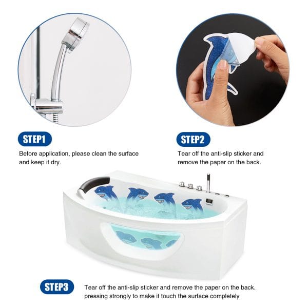 Secopad Non Slip Shark Bathtub Stickers, 20 PCS Adhesive Anti Slip Decal Threads for Shower and Bath Tub - Image 4