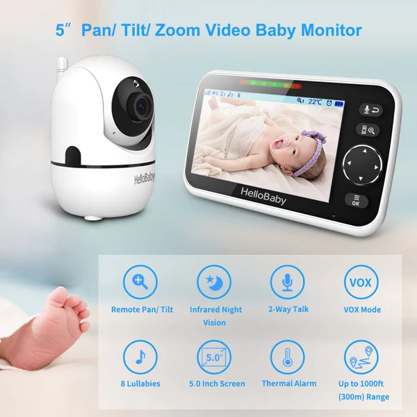 HelloBaby 5" Video Baby Monitor with 1 Camera HB6550 - Image 12