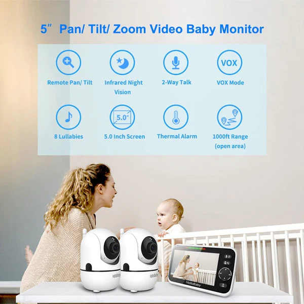 HelloBaby 5" Video Baby Monitor with 2 Cameras HB6550-2 - Image 6