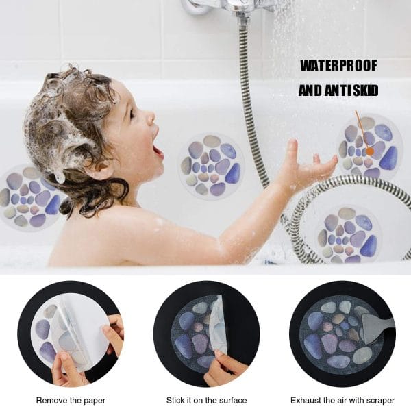 Secopad Non Slip Bathtub Stickers, 10 PCS Large Cobblestone Adhesive Anti Slip Decal Treads for Shower and Bath Tub with Premium Scraper - Image 3