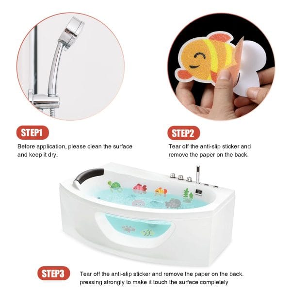 Secopad Non Slip Bathtub Stickers, 20pcs Submarine Sea Creature Adhesive Kids Anti Slip Decal Treads for Shower and Bath Tub with Premium Scraper - Image 4