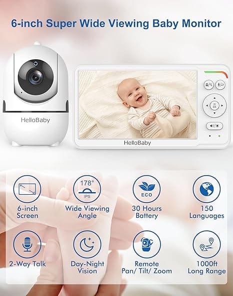 HelloBaby 6 Split Screen Video Baby Monitor with 2 Cameras HB6560-2 - Image 7