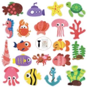 Secopad Non Slip Bathtub Stickers, 20pcs Submarine Sea Creature Adhesive Kids Anti Slip Decal Treads for Shower and Bath Tub with Premium Scraper