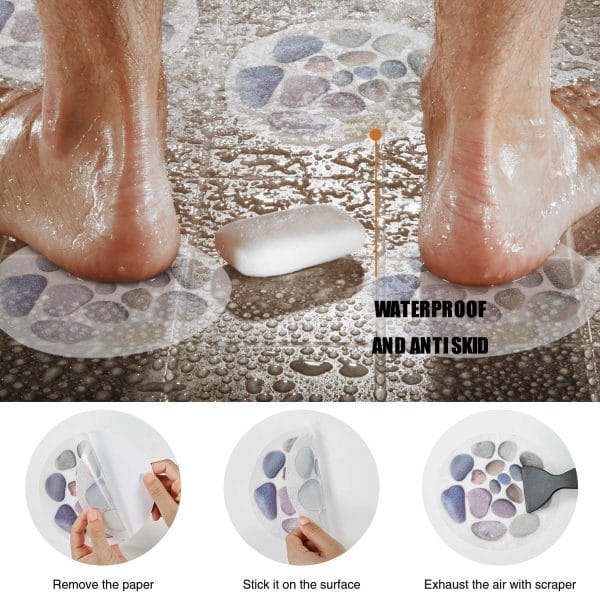 Secopad Non Slip Bathtub Stickers, 10 PCS Large Cobblestone Adhesive Anti Slip Decal Treads for Shower and Bath Tub with Premium Scraper - Image 4