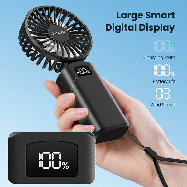 Gaiatop Portable Handheld Fan With Digital Display Foldable 3 Speed USB Ideal For Desk And Travel HF-06 - Image 6