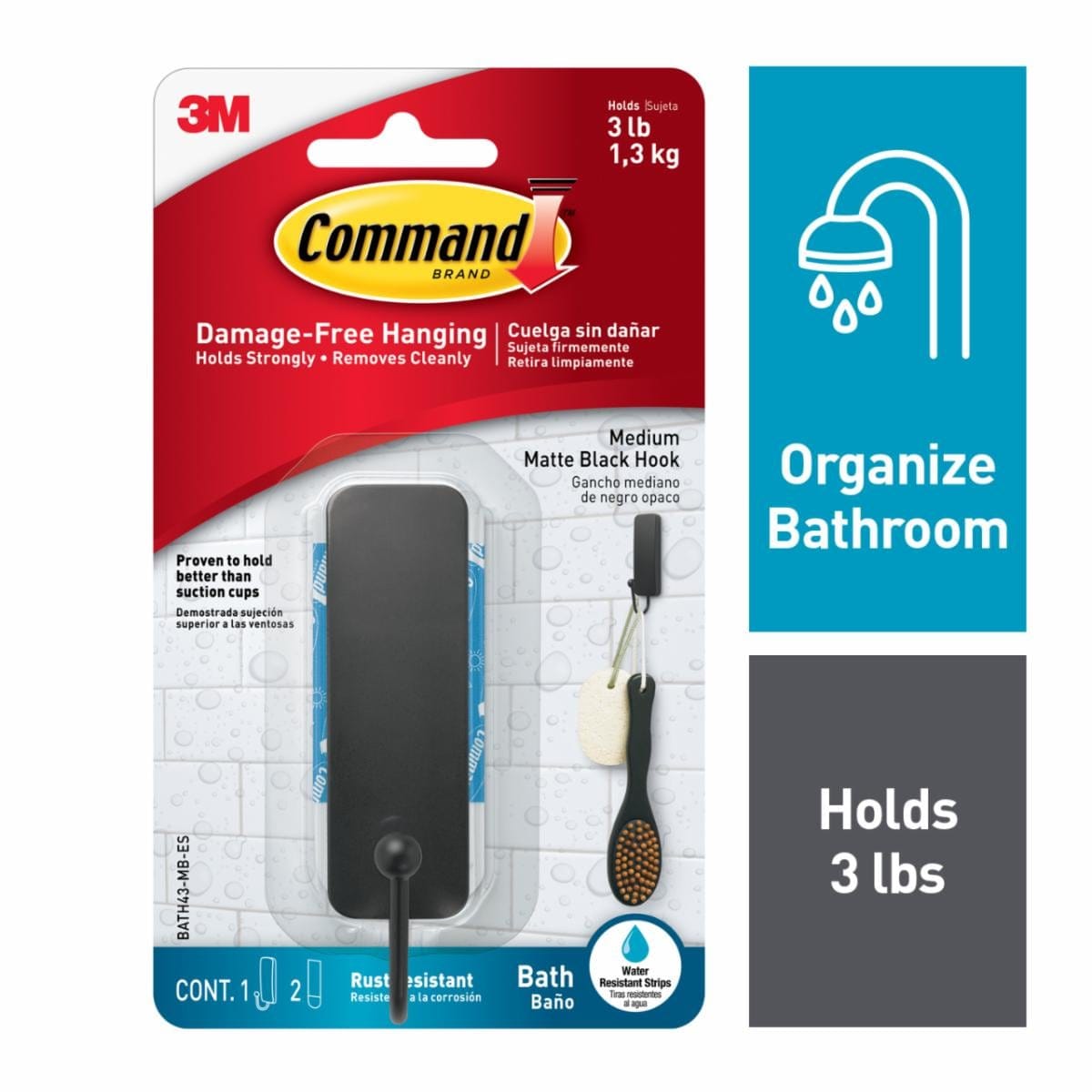 Command™ Bath Medium Matte Black Hook - Image 7