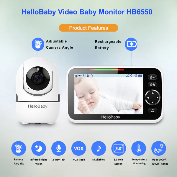 HelloBaby 5" Video Baby Monitor with 1 Camera HB6550 - Image 5