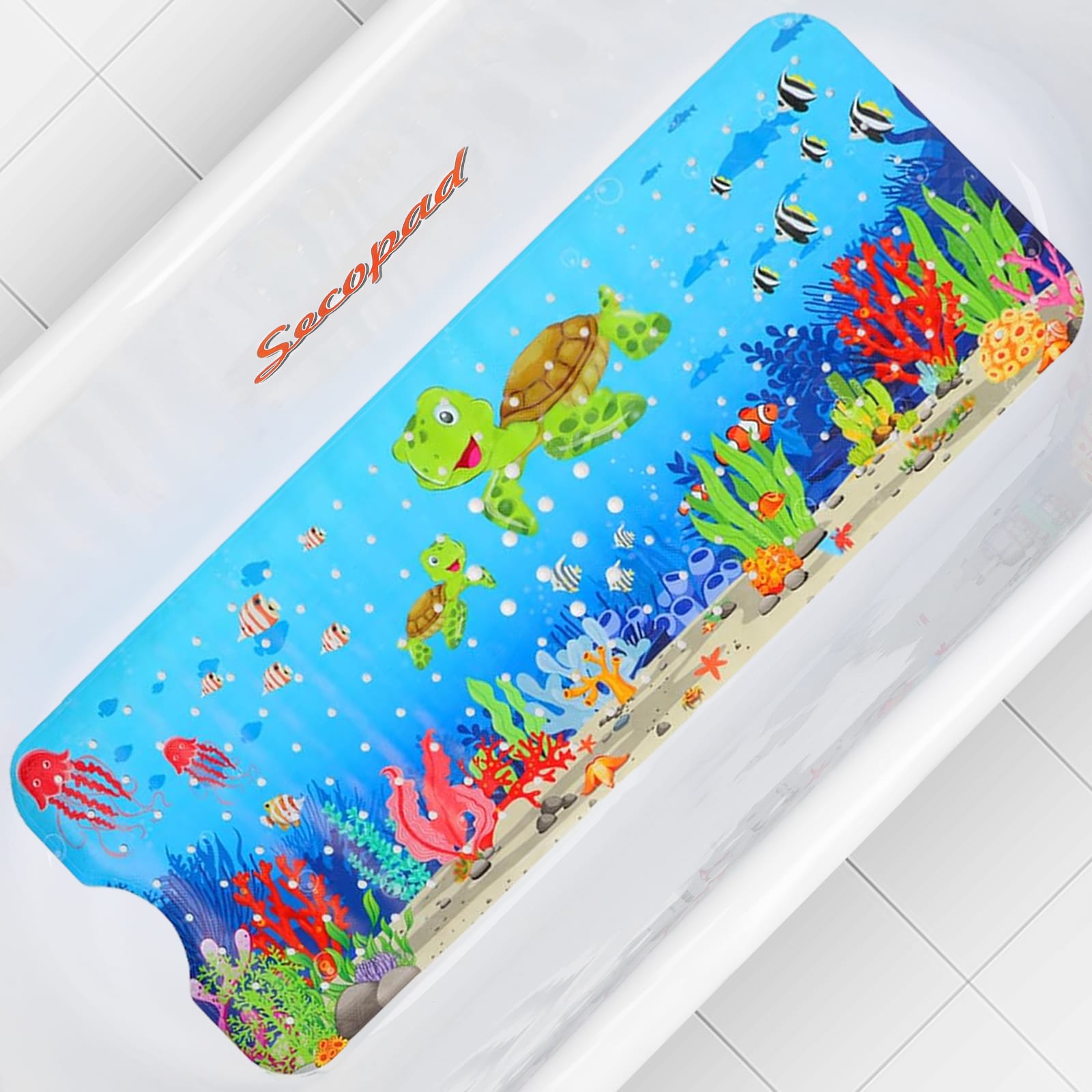 Secopad Baby Bath Mat, Cartoon Kids Bathtub Mat Non Slip for Toddler Bath Shower Anti Slip, 40In X 16In with Drain Holes and Suction Cups Machine Washable - Image 6