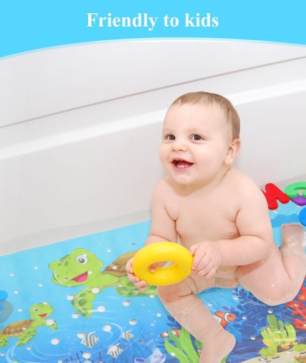 Secopad Baby Bath Mat, Cartoon Kids Bathtub Mat Non Slip for Toddler Bath Shower Anti Slip, 40In X 16In with Drain Holes and Suction Cups Machine Washable - Image 5