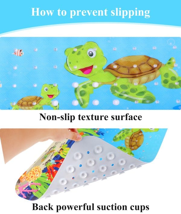 Secopad Baby Bath Mat, Cartoon Kids Bathtub Mat Non Slip for Toddler Bath Shower Anti Slip, 40In X 16In with Drain Holes and Suction Cups Machine Washable - Image 4