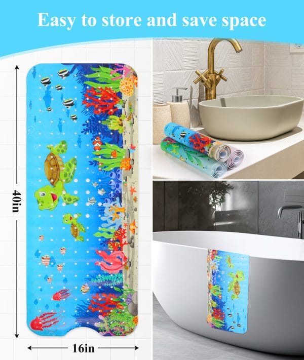 Secopad Baby Bath Mat, Cartoon Kids Bathtub Mat Non Slip for Toddler Bath Shower Anti Slip, 40In X 16In with Drain Holes and Suction Cups Machine Washable - Image 2