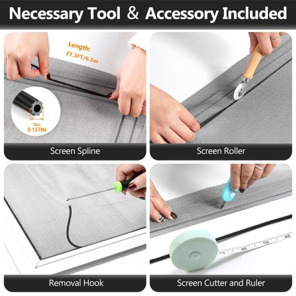 Secopad Window Screens Replacement Repair Kit, Screen Door Mesh Replacement Kit, Durable Fiberglass Mesh Roll with Tools for Windows Doors Patio and Porch48″*118″ - Image 5